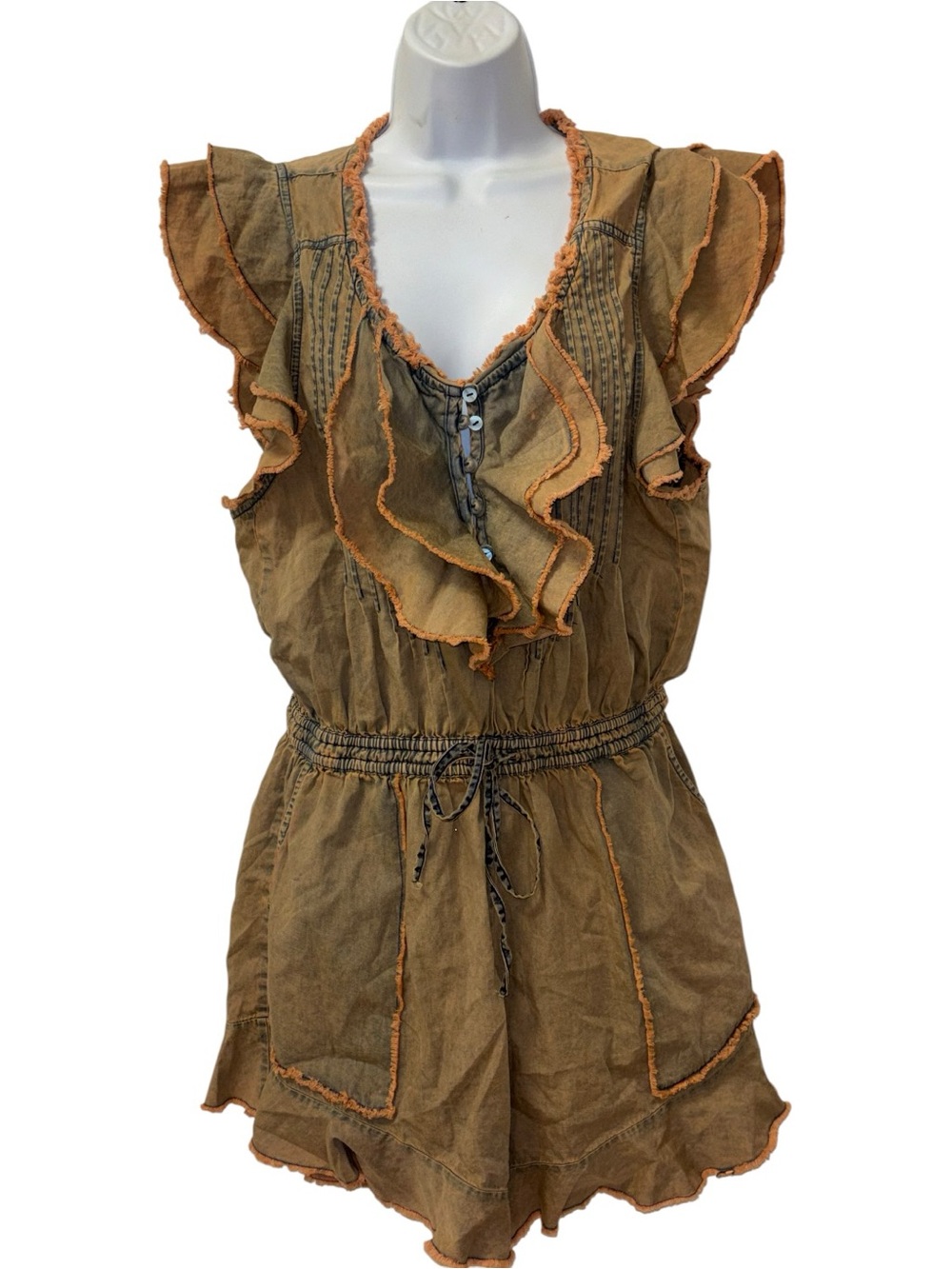Free People Taupe Ruffle Romper - Picture 3 of 6